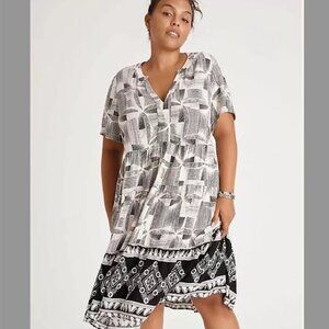 Anthropologie Maeve Harper Tunic Dress, Size 1X, Black Pattern